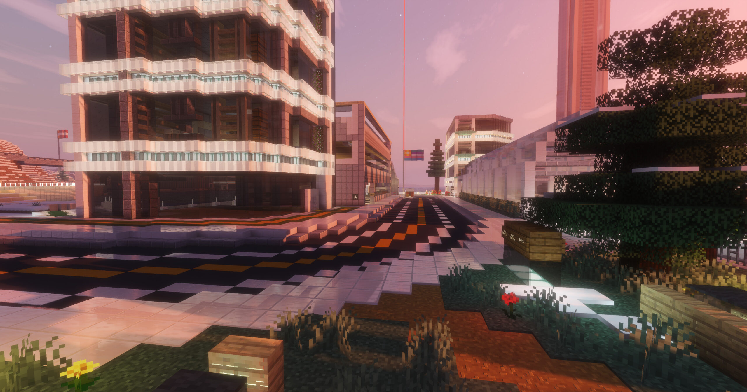 Picture of Mirabel Ave - facing north towards the large GNRE Flag. A city in the GNRE.